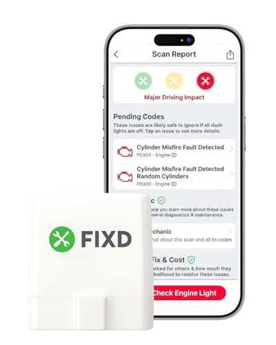 FIXD Bluetooth OBD2 Scanner for Car - Car Code Readers & Scan Tools for iPhone & Android - Wireless OBD2 Auto Diagnostic Tool to Check Engine & Fix All Cars & Vehicles 96 or Newer (1 Pack)