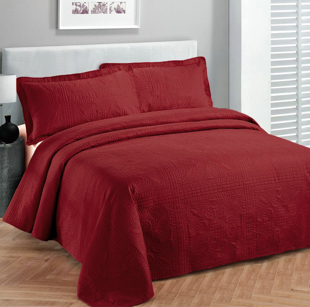 Book Cover Fancy Collection Luxury Bedspread Coverlet Embossed Bed Cover Solid Red New Over Size 118
