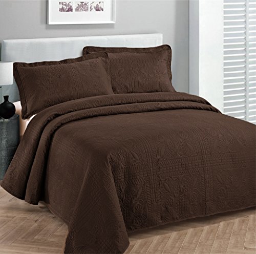 Book Cover Fancy Collection Luxury Bedspread Coverlet Embossed Bed Cover Solid Coffee New Over Size 118