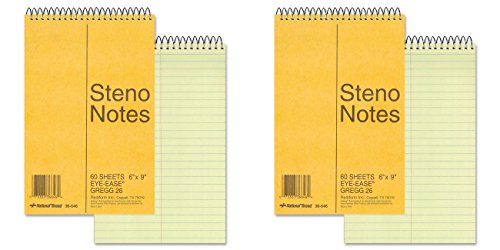 National Brand Brown Board Cover Steno Notebook, Gregg, Green Paper, 6 x 9 Inches, 60 Sheets (36646), 2 Packs