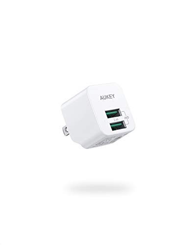 AUKEY USB Wall Charger with Foldable Plug, Ultra Compact USB Charger Dual USB Port 2.4A Output Compatible with iPhone 12 Pro Max/11 Pro Max/XS/XR, iPad Pro, AirPods Pro, Samsung and More