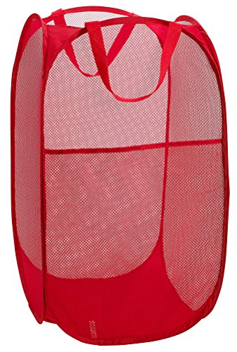 Book Cover Mesh Popup Laundry Hamper - Portable, Durable Handles, Collapsible for Storage and Easy to Open. Folding Pop-Up Clothes Hampers are Great for The Kids Room, College Dorm or Travel. (Red)