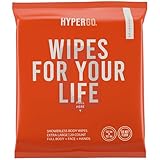 HyperGo Full-Body Rinse-Free Hypoallergenic Biodegradable Bathing Wipes –All Natural, Refreshing Anytime Anywhere, Post Workout, Camping, Travel, Daily Life, 12”x12” X-Large 20-count, Unscented 1 Pack