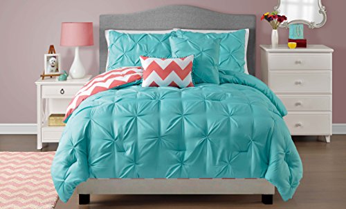 Book Cover VCNY Home Jane Reversible 5 Piece Bedding Comforter Set, Full/Queen, Turquoise