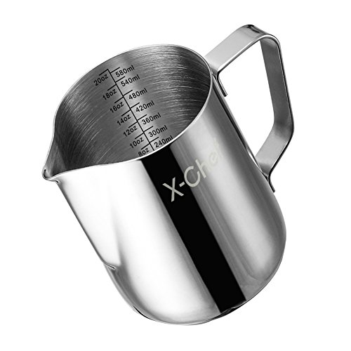 Book Cover X-Chef Stainless Steel Milk Cup Milk Frothing Pitcher, 20-ounce