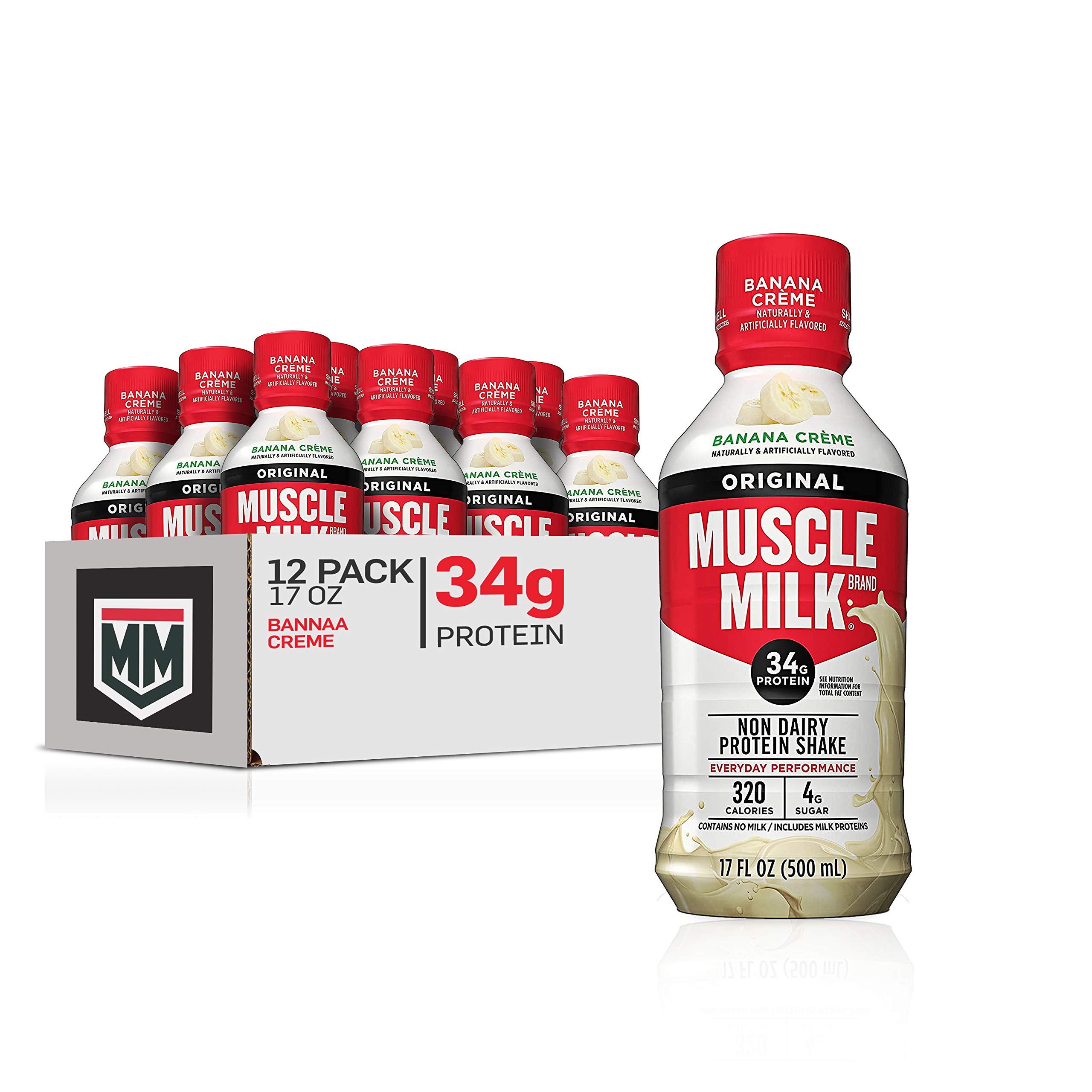 Muscle Milk Original Protein Shake, Banana Crème, 34g Protein, 17 Fl Oz (Pack of 12)