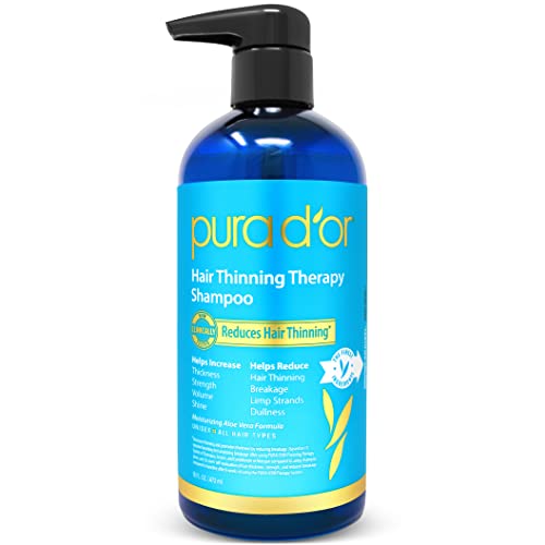 PURA D'OR Hair Thinning Therapy Biotin Shampoo (16 oz) ORIGINAL Scent w/Argan Oil, Herbal DHT Blockers, Zero Sulfates, Natural Ingredients For Men & Women, All Hair Types (Packaging may vary)