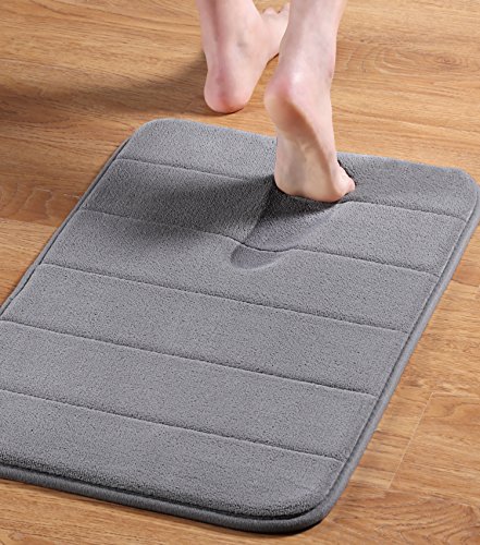 24" x 17" Microfiber Memory Foam Bath Mat with Anti-Skid Bottom Non-Slip Quickly Drying Dove Gray Striped Pattern