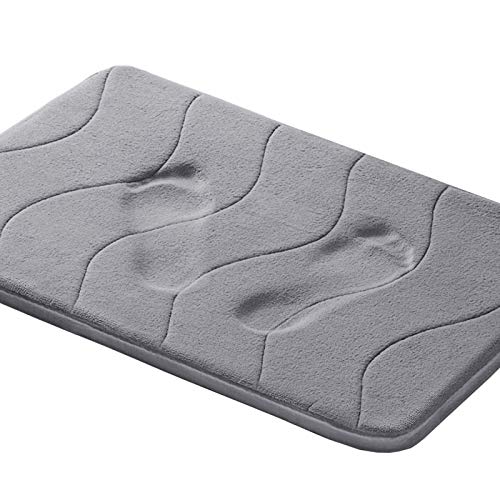 Book Cover Memory Foam Bath Mat for Bathroom Non Slip Bath Rug Velvet Thick Soft and Comfortable Water Absorbent Machine Washable Easier to Dry Floor Rug Mats Waved Pattern, 24x17 Inches, Grey