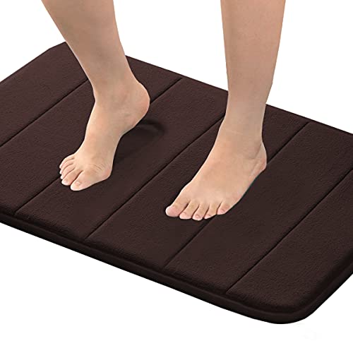 Flamingo P Memory Foam Shower Bath Mat Rug Soft Non Slip Absorbent Bathroom Shower Mats,24x17 Inches, Chocolate Brown