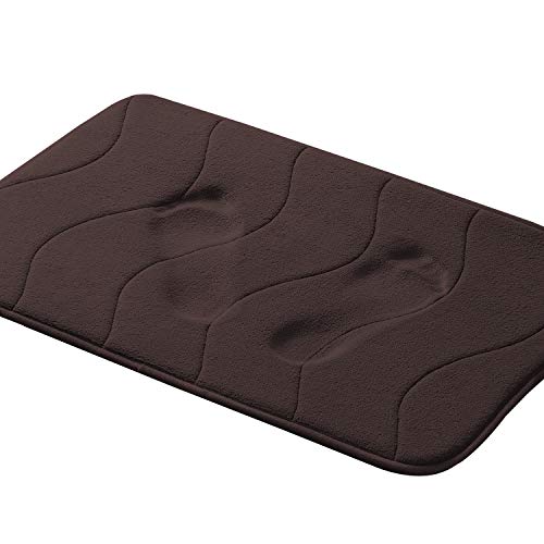 Book Cover Memory Foam Bath Mat for Bathroom Non Slip Bath Rug Velvet Thick Soft and Comfortable Water Absorbent Machine Washable Easier to Dry Floor Rug Mats Waved Pattern, 24x17 Inches, Chocolate Brown