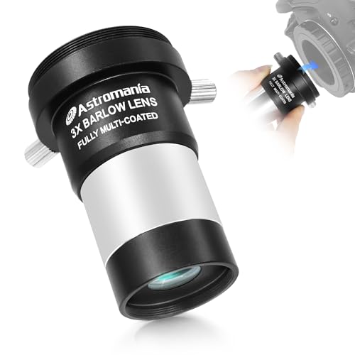 Astromania 3X Barlow Lens 1.25 inch Fully Multi Coated Metal Short Focus Barlow Lens Internal Brass Ring & Two Fixing Thumbscrews, M42 Thread Camera Connect Interface for Telescope Eyepiece