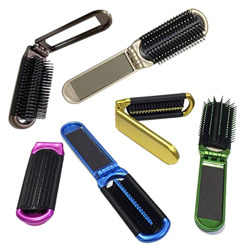 2 ALAZCO Folding Hair Brush With Mirror Compact Pocket Size Travel Car Gym Bag Purse Locker