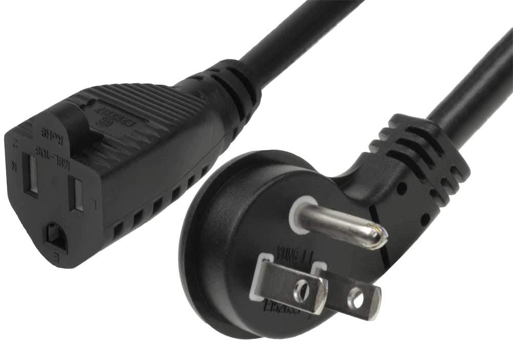 SF Cable 3ft 16/3 AWG Ultra Low Profile NEMA 5-15P Right Angle to NEMA 5-15R Power Cord, White 3 ft White