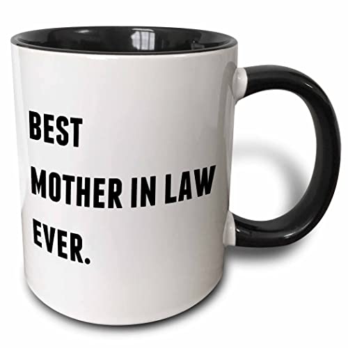 3dRose Best Mother In Law Ever, Letters Background Two Tone Mug, 11 oz, Black/White