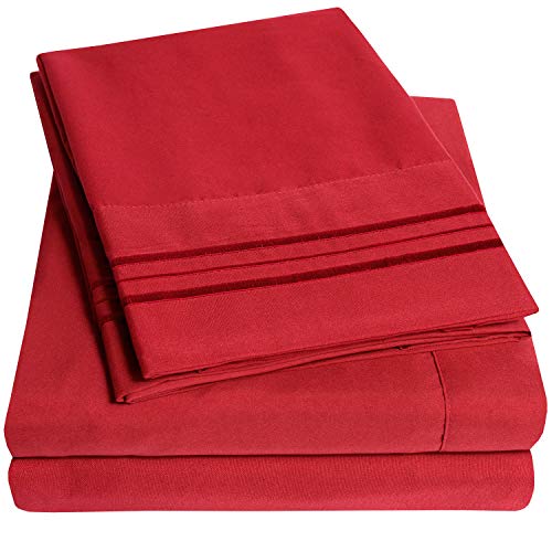 Book Cover 1500 Supreme Collection Bed Sheet Set - Extra Soft, Elastic Corner Straps, Deep Pockets, Wrinkle & Fade Resistant Hypoallergenic Sheets Set, Luxury Hotel Bedding, Queen, Red