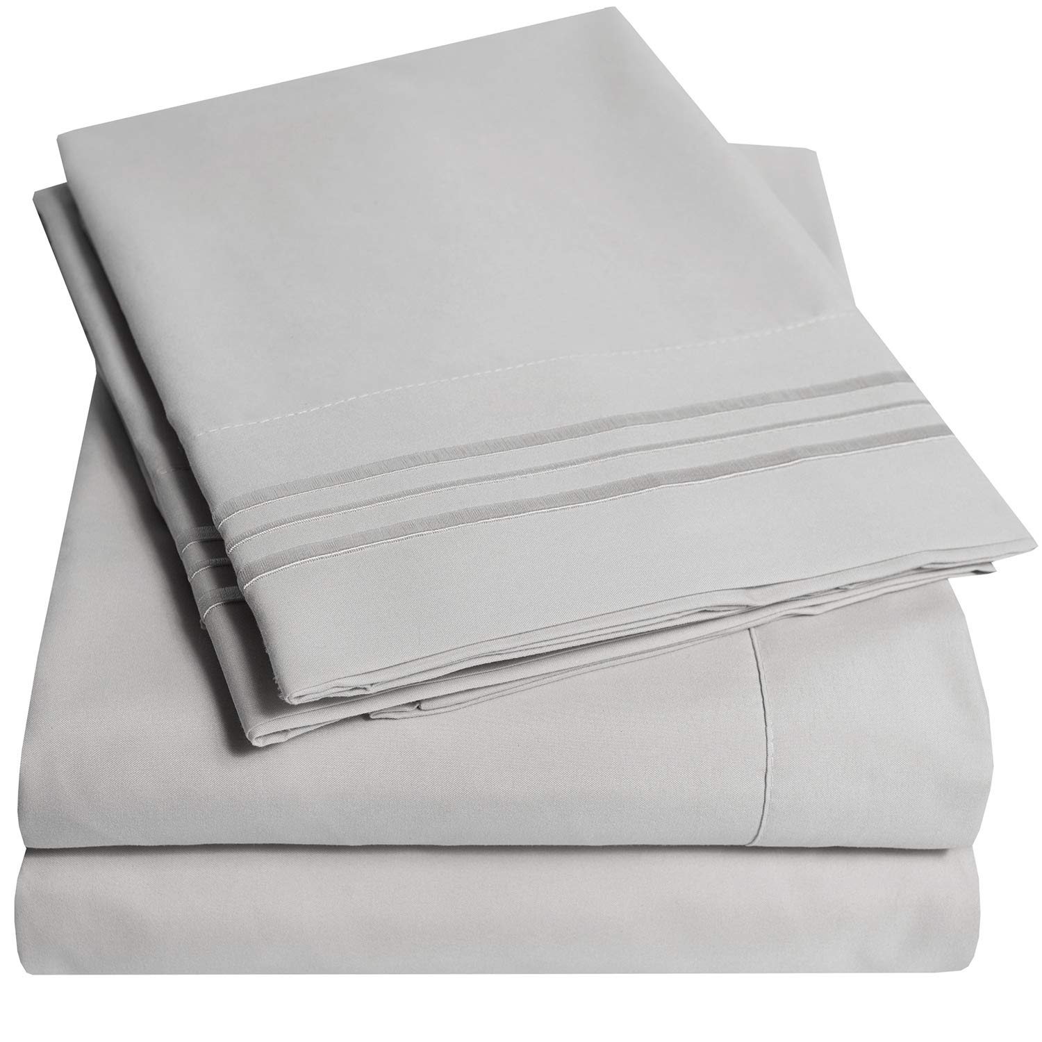 Book Cover Sweet Home Queen Sheet Sets Light Gray Silver - 4 Piece Bed Sheets and Pillowcase Set for Queen Mattress - 1500 Supreme Collection Soft Deep Pocket Sheets, Queen Light Gray Silver Queen Silver