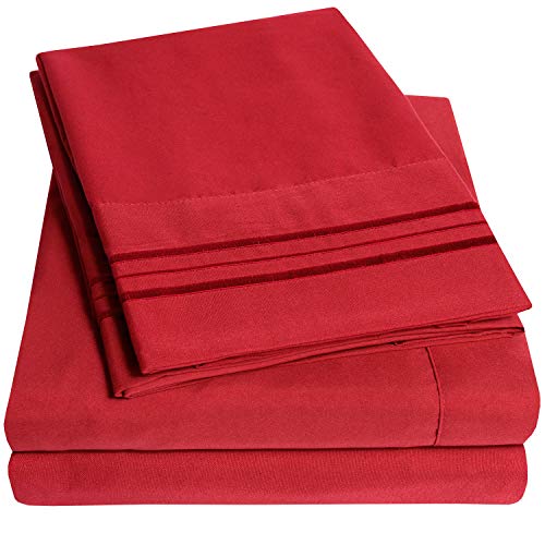 1500 Supreme Collection Bed Sheet Set - Extra Soft, Elastic Corner Straps, Deep Pockets, Wrinkle & Fade Resistant Hypoallergenic Sheets Set, Luxury Hotel Bedding, Full, Red