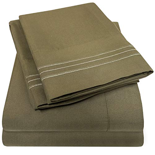 Book Cover 1500 Supreme Collection Bed Sheet Set - Extra Soft, Elastic Corner Straps, Deep Pockets, Wrinkle & Fade Resistant Hypoallergenic Sheets Set, Luxury Hotel Bedding, Queen, Olive