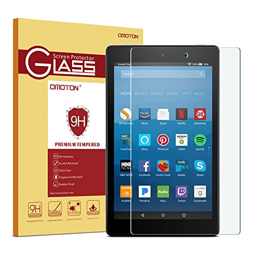 Book Cover OMOTON Screen Protector for All-New Fire HD 8 (2018/2017/2016 Release), Tempered Glass / HD / 9H Hardness