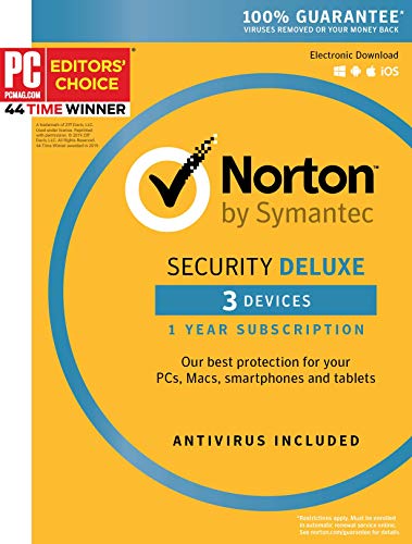 Book Cover Symantec Norton Security Deluxe â€“ 3 Devices â€“ 1 Year Subscription [PC/Mac/Mobile Key Card]