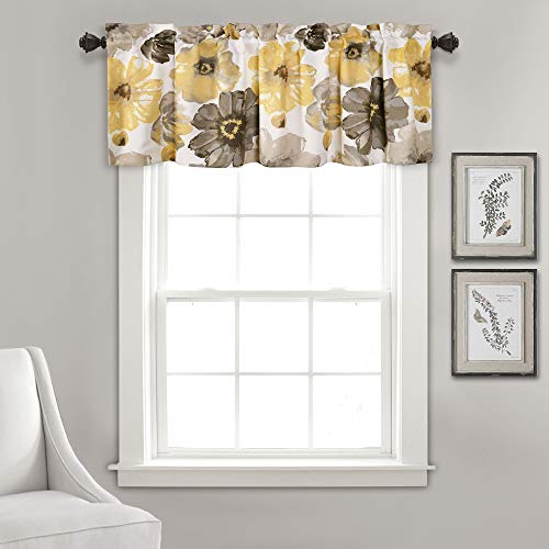 Lush Decor Leah Room Darkening Window Curtain Valance, 18 inch x 52 inch, Yellow/Gray