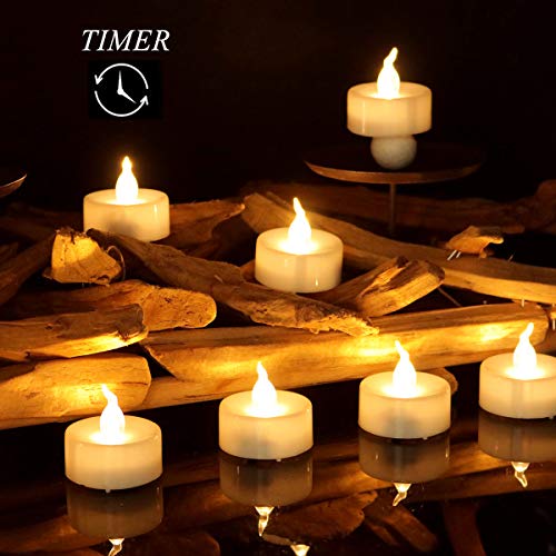 Book Cover Micandle 24 Battery Timer Tea Lights Candle, Warm White Flickering Flameless Timer Candles Tealights for Thanksgiving Christmas Wedding Party Decor, 6 Hours on and 18 Hours Off in 24 Hours Cycle