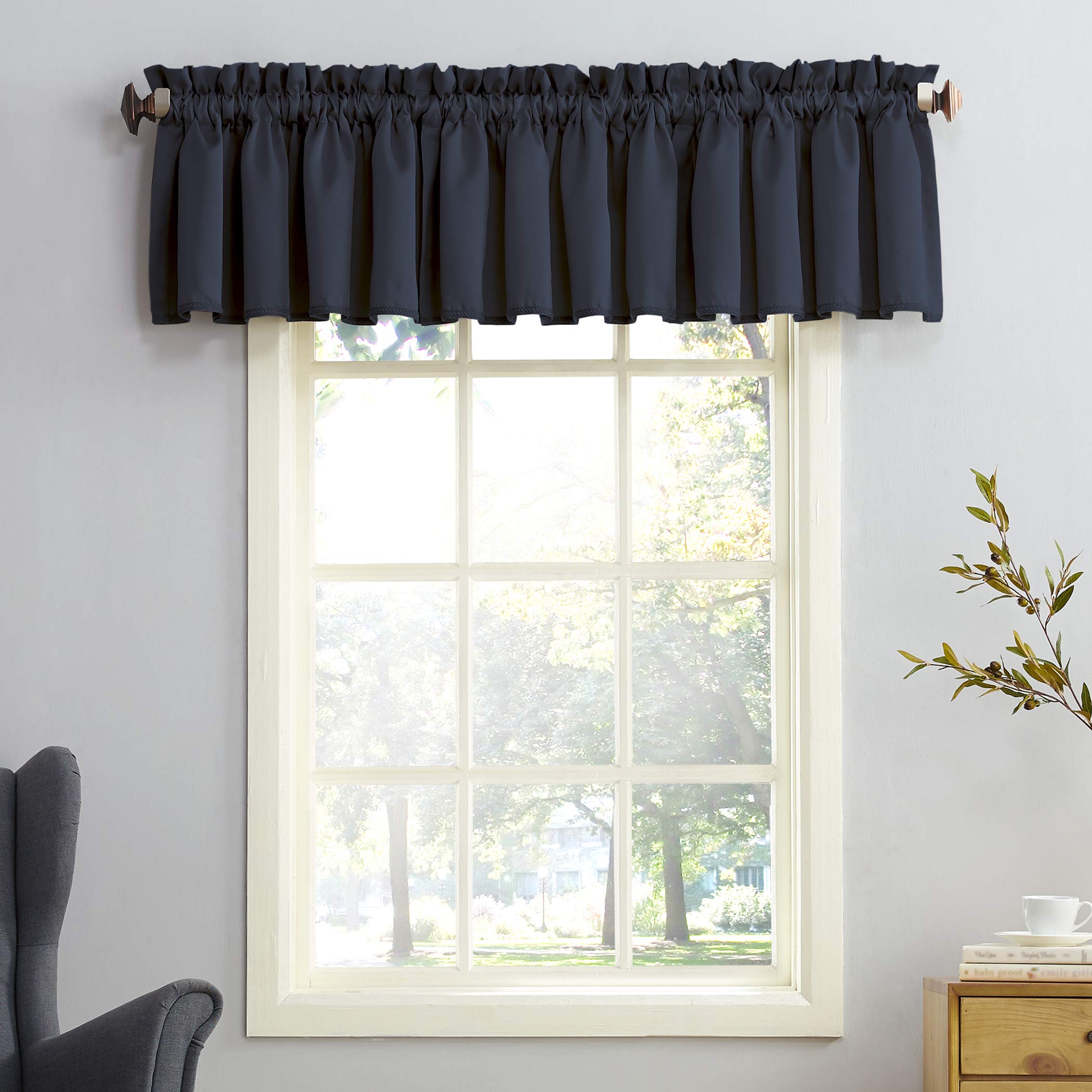 Sun Zero Barrow Energy Efficient Rod Pocket Curtain Single Valance,54" x 18" 1 Navy Blue 54" x 18"