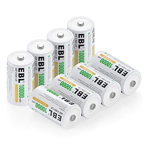 Book Cover EBL Pack of 8 10000mAh Ni-MH D Cells Rechargeable Batteries, Battery Case Included