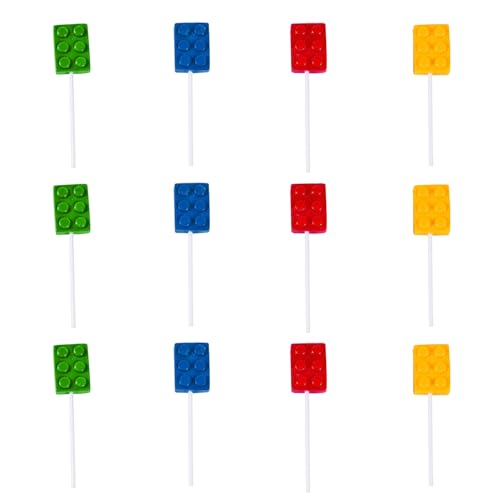 Fun Express Brick Party Building Block Suckers Lollipops Bulk - 12 Pack Individually Wrapped Candy Variety Pack for Kids Party Favors, Birthday Goodie Bags, Pinata Stuffers & Lego Themed Celebrations