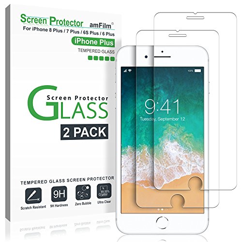 amFilm Glass Screen Protector for iPhone 8 Plus, 7 Plus, 6S Plus, 6 Plus (5.5 Inch) (2 Pack) Tempered Glass Screen Protector