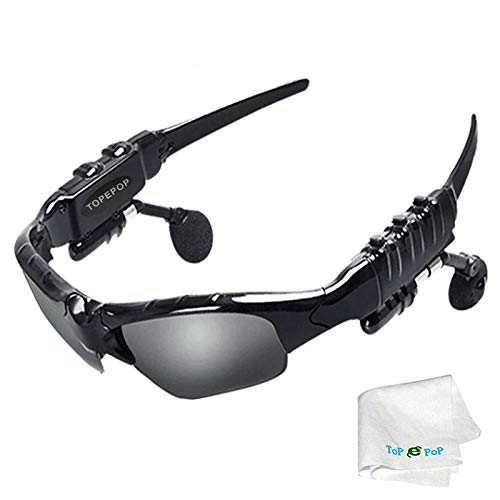 Wireless Sunglasses Earphone Smart Glasses Stereo Headset Music Sunglasses Headphone Outdoor Sports Earpiece Music HandsFree Calling with Microphone Compatible with Android iOS Cell Phones (Black)