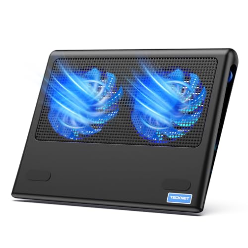 TECKNET Laptop Cooling Pad, Portable Ultra-Slim Quiet Laptop Notebook Cooler Cooling Pad Stand with 2 USB Powered Fans, Fits 12-16 Inches (Blue)