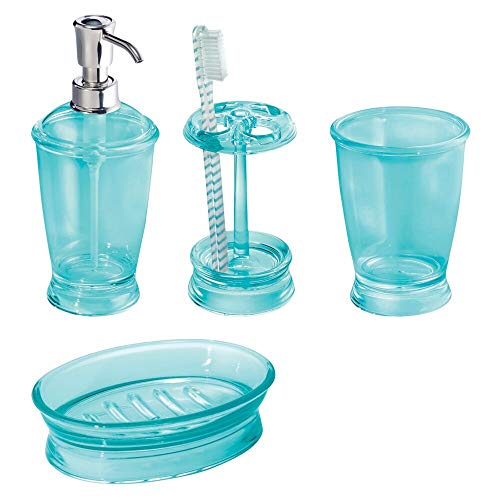 MetroDecor mDesign Bath Accessory Set, Soap Dispenser Pump, Toothbrush Holder, Tumbler, Soap Dish - 4 Pieces, Sand