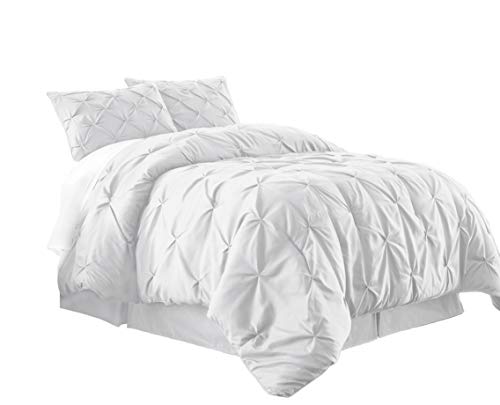 Chezmoi Collection Berlin 3-Piece Pintuck Pinch Pleat Comforter Set (Queen, White)