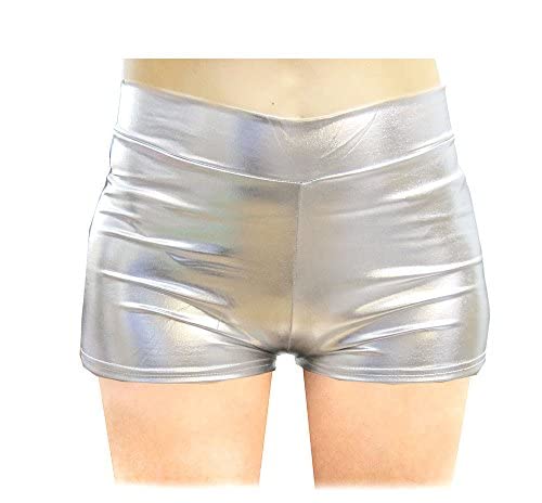 SACASUSA Shiny Stretchy Metallic Mini Shorts Hot Pants in Silver Small