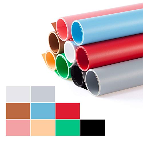 Meking 27x51inch (68x130cm) Photography Backdrop Matte PVC Background Paper Kit for Photo Video Photography Studio, 9 in 1 kit