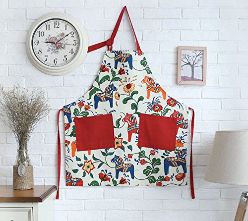 Book Cover Glife Decor Great Gift for Mum Red Apron for Women with Pockets, Fashion Dala Horse Design