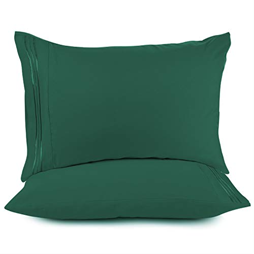 Nestl Bedding Soft Pillow Case Set of 2 - Double Brushed Microfiber Hypoallergenic Pillow Covers - 1800 Series Premium Bed Pillow Cases, Standard/Queen - Hunter Green