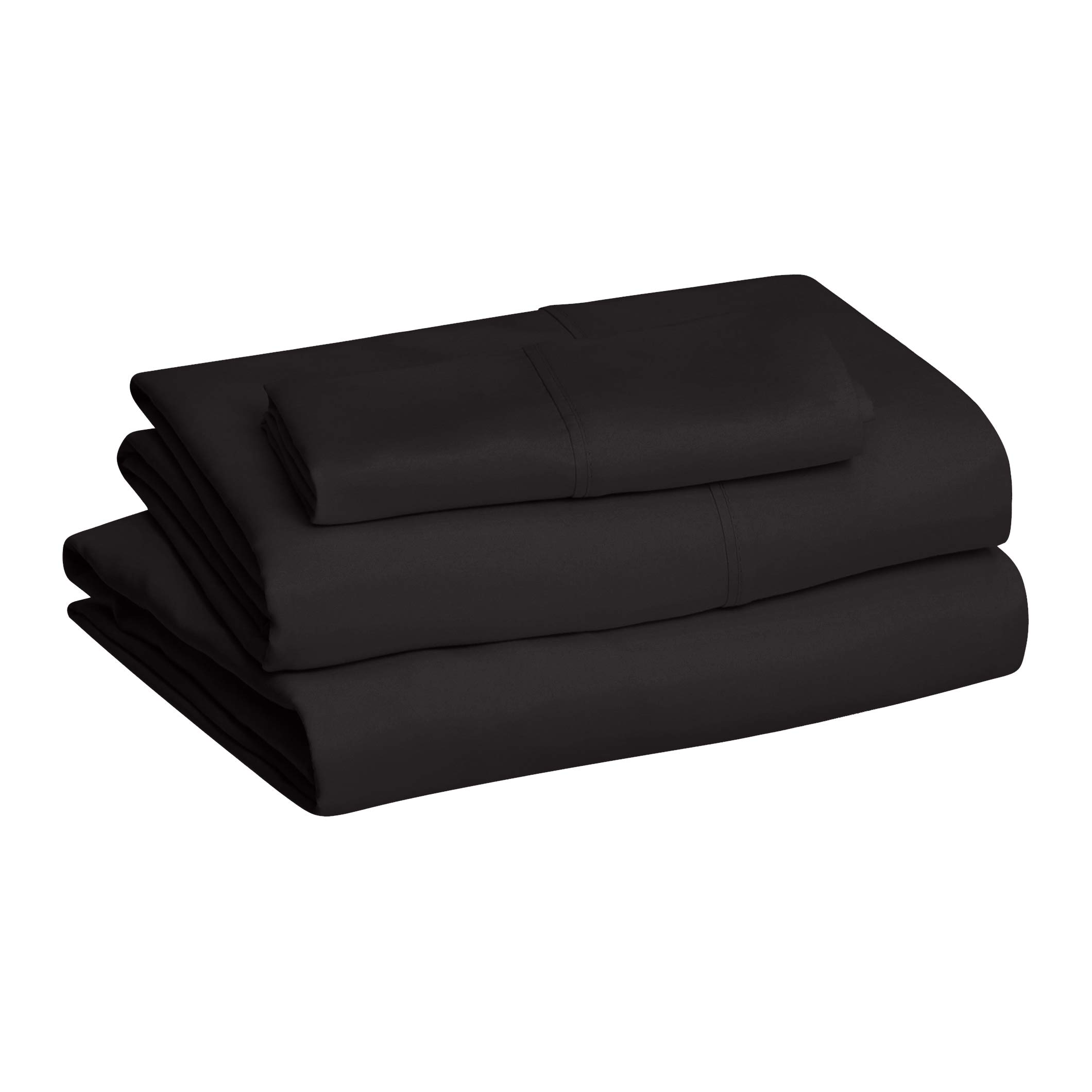 Book Cover Amazon Basics Lightweight Super Soft Easy Care Microfiber 3 Piece Bed Sheet Set With 14-Inch Deep Pockets, Twin XL, Black, Solid Twin XL Sheet Set Black