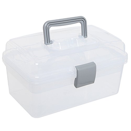 Book Cover MyGift Clear Gray Multipurpose First Aid, Arts & Craft Supply Case/Storage Container Box w/Removable Tray