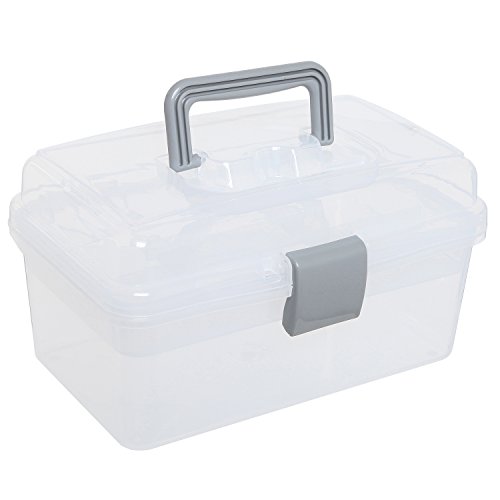 MyGift Clear Gray Multipurpose First Aid, Arts & Craft Supply Case/Storage Container Box w/Removable Tray