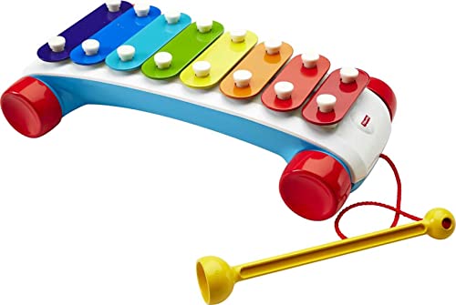 Book Cover Fisher-Price Toddler Pull Toy, Classic Xylophone Pretend Musical Instrument with Mallet and Rolling Wheels for Ages 18+ Months