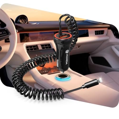 Micro USB Car Charger, Rapid Dual Car Charger Adapter 24W/4.8A with Coiled USB Cable+ Built-in Fuse+ Smart Technology (Black)
