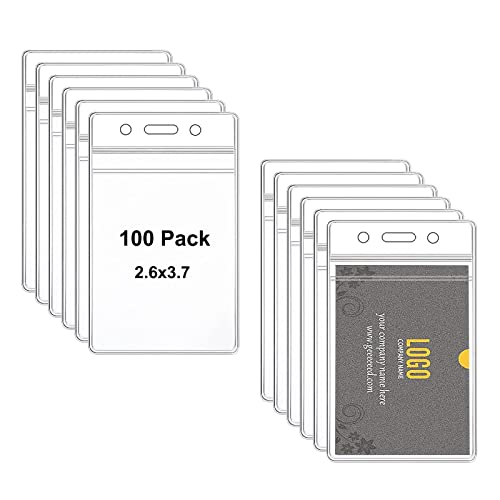 HOSL 100 Pcs Clear Plastic Vertical Name Tag Holders Fit Card Size 2.62X3.75 Bulk ID Card Holders Id Badge Holders Name Case Badge Cover Sleeves(Vertical 100pcs)