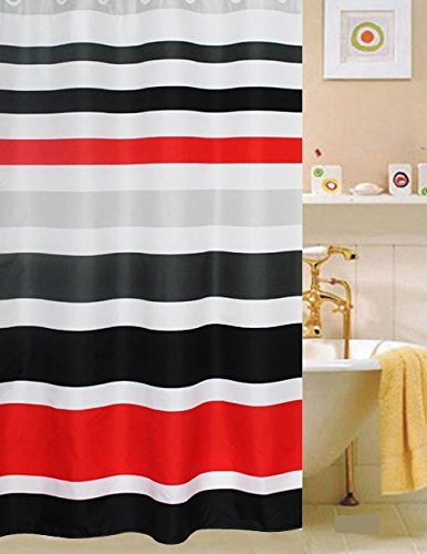 Book Cover Fabric Shower Curtain,multi-color Striped Black /Red