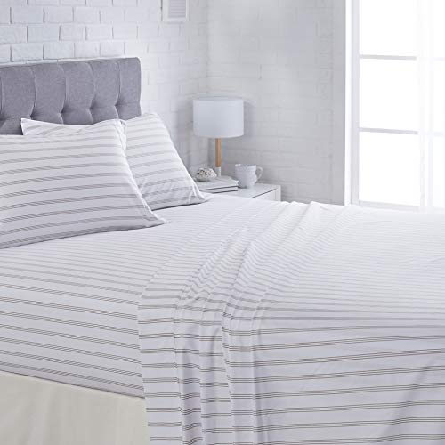 AmazonBasics Lightweight Super Soft Easy Care Microfiber Sheet Set with 16" Deep Pockets - King, Taupe Stripe