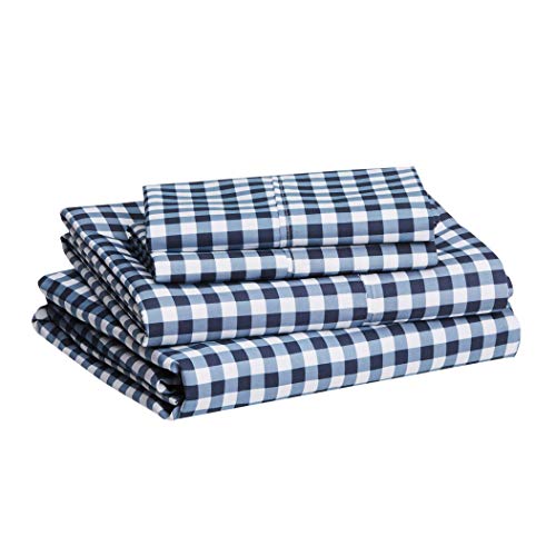 Amazon Basics Lightweight Super Soft Easy Care Microfiber 4-Piece Bed Sheet Set with 14-Inch Deep Pockets, California King, Gingham Plaid