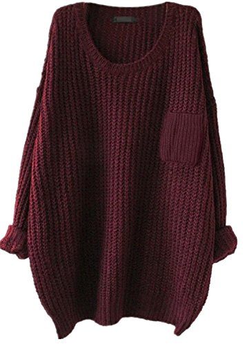 Women's Casual Unbalanced Crew Neck Knit Sweater Loose Pullover Cardigan