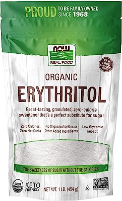 Book Cover NOW Natural Foods, Organic Erythritol, Pleasant Sweetner for Reduced-Calorie and Sugar-Free Recipes, Zero-Calorie, Low Glycemic Impact, 1-Pound (Packaging May Vary)